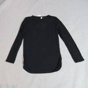 Simlu Top Womens Size M Black Long Sleeve Keyhole Round Neck Casual Blouse NWT